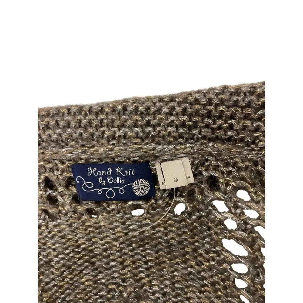 Anthropologie Hand Knit by Dollie Wrap Sweater Small S Gray Metallic Cropped EUC